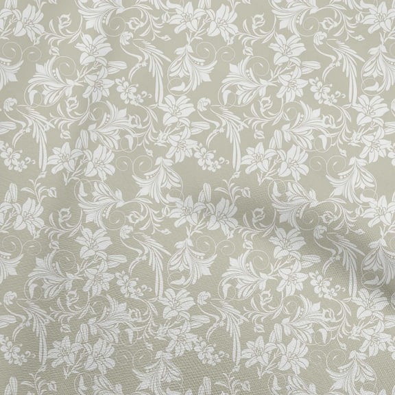 oneOone Cotton Poplin Dusty Gray Fabric Asian Floral Sewing Material Print Fabric By The Yard 56 Inch Wide