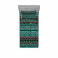 thumbnail image 2 of Ambesonne Tribal Fitted Sheet & Pillow Sham Set, Hand Drawn Aztec, Queen, Red Blue Teal, 2 of 3