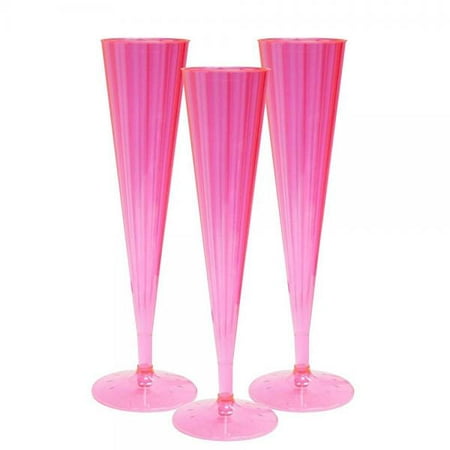 Party Essentials Hard Plastic Two Piece 5-Ounce Champagne Flutes, Neon Pink, 10
