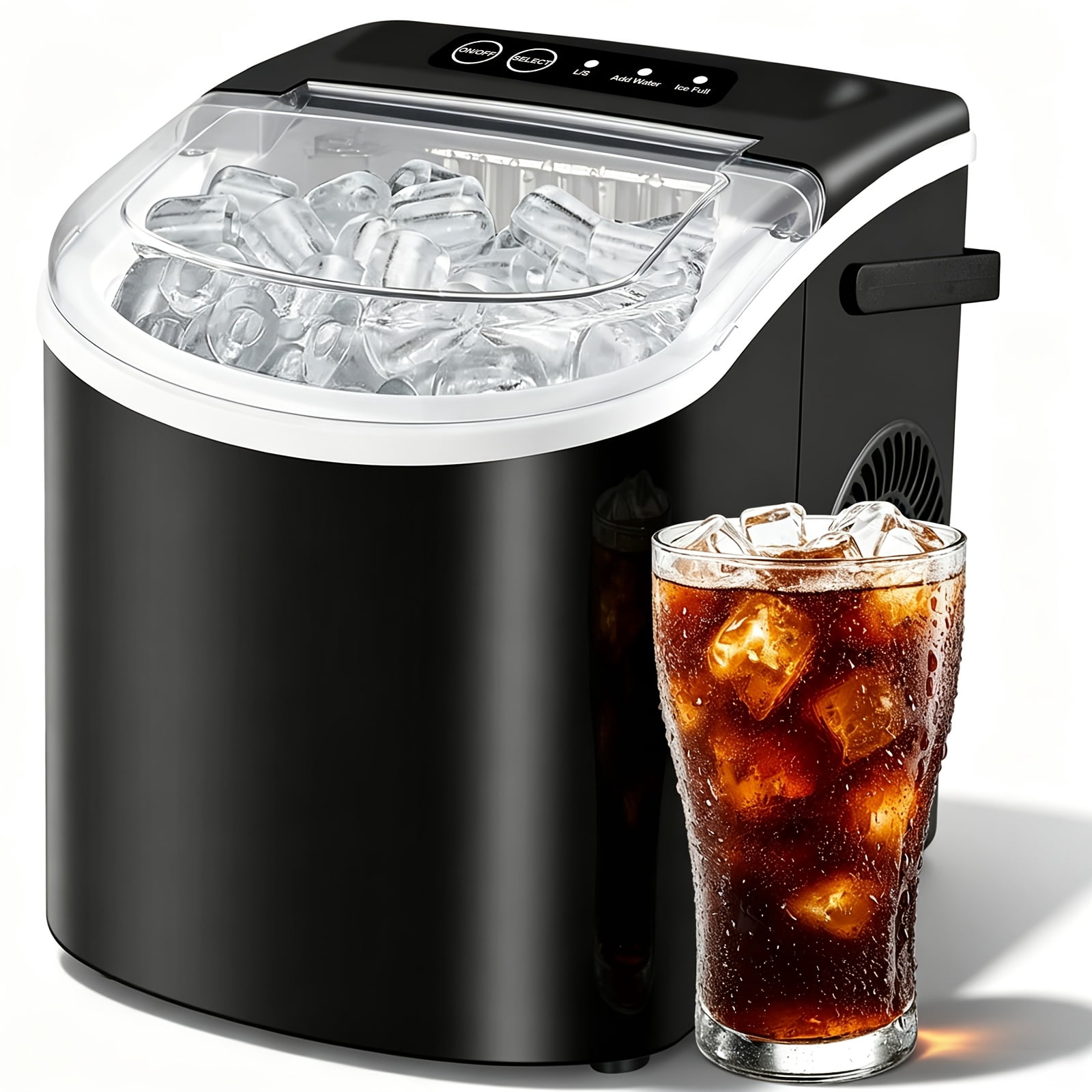 Portable Countertop Ice Maker with Handle 26lbs Per Day Makes 9 Ice Cubes in 6 Minutes Self-Cleaning Ice Machine with Ice Basket and Scoop for Home Kitchen Office