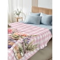 thumbnail image 4 of Valentines Flowers Queen Size Flat Sheet, Wrinkleproof & Fadeproof Cooling Flat Bed Sheet Only, Watercolor Floral Botanical Pink Plaid Breathable Soft Bedding Top Sheets 90 x 102 Inches, 4 of 8