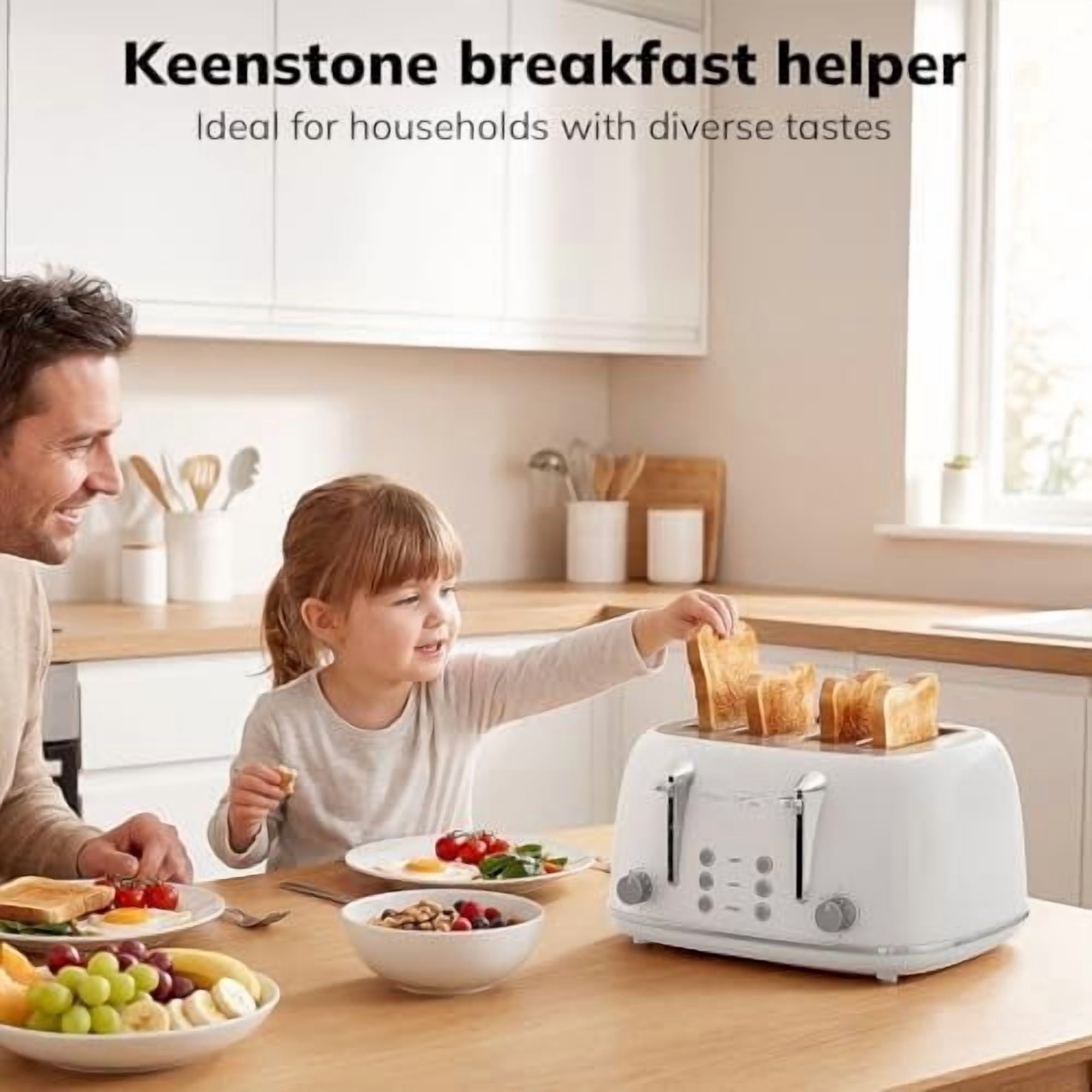 Toaster 4 Slice, Retro Stainless Steel Wide Slot Toaster with Dual Independent Controls, 6 Browning Levels, Bagel, Defrost, Reheat & Cancel, Removable Crumb Tray, White