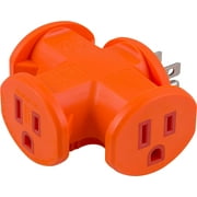 GE 3-Outlet Extender, T-Shaped Adapter Spaced, Outdoor Rated, Grounded Wall Tap, 3-Prong, Multiple Plug, Power Splitter, Cruise Essentials, Use for Home Office School Dorm Garage, Orange, Orange 1 Pack