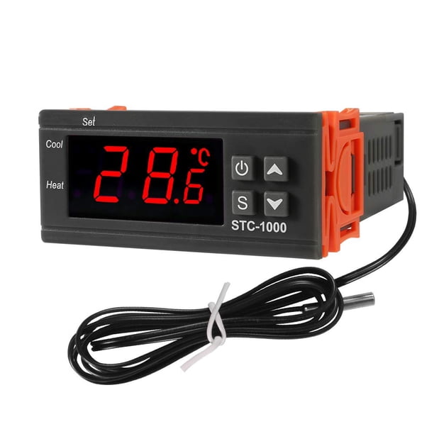 Dorhea Controlador De Temperatura Lcd Digital 10A Dc 24V Termostato Stc-1000 1M Sensor Ntc Termostato Regulador Calentador Enfriador 2 Salidas De Relé(24V)