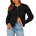 thumbnail image 4 of Women's Bow Tie Front Sweater Long Sleeve Crew Neck Knit Pullover Cardigan, L, 4 of 5