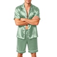 thumbnail image 2 of Resicozy Men Satin Silk Pajamas Sets Short Sleeve Sleepwear Button-Down PJs Sets 2 Pieces Loungewear with Pockets Mint Green 3XL, 2 of 6
