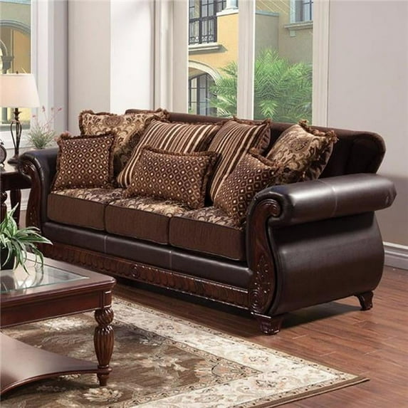 Franklin Traditional Style Sofa in Dark Brown & Dark Cherry