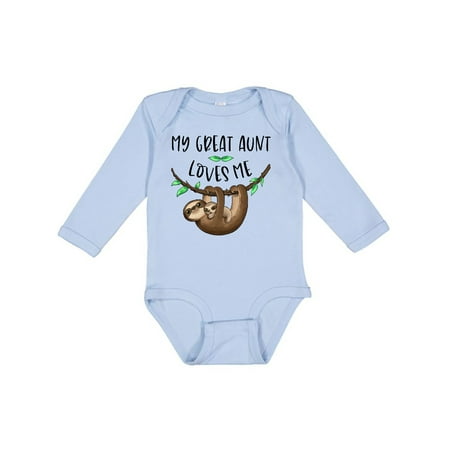 

Inktastic My Great Aunt Loves Me Cute Sloth and Baby Gift Baby Boy or Baby Girl Long Sleeve Bodysuit