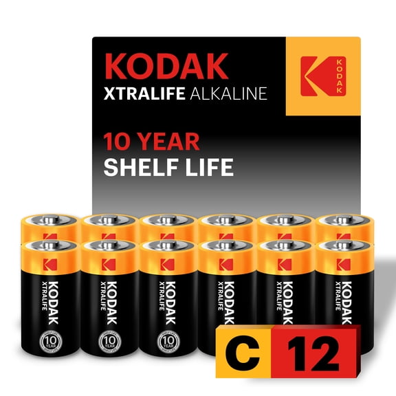 KODAK C Cell Alkaline Batteries (12 Pack) C Size Battery, LR14 1.5V
