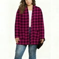 thumbnail image 3 of OGLCCG Plus Size Cardigan for Women with Pockets Long Sleeve Open Front Casual Lightweight Plaid Cardigans Casual Loose Outwear,XXXL,Hot Pink, 3 of 4