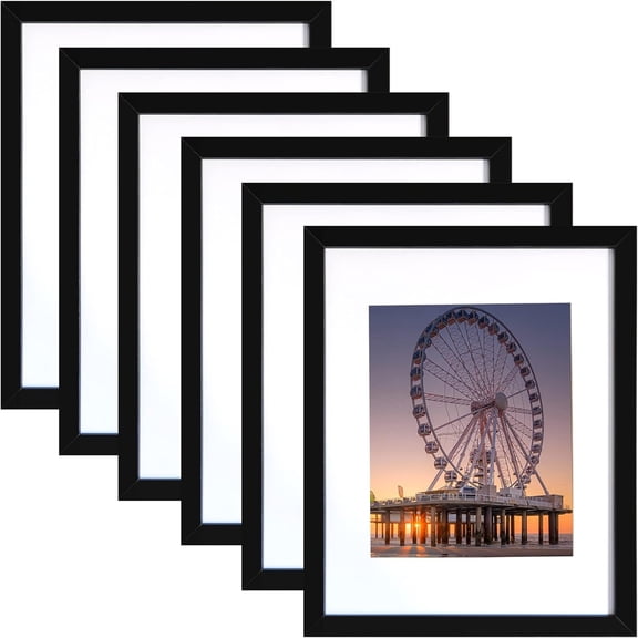 11x14 Picture Frame Black Set of 6, Display Pictures 8x10 with Mat or 11x14 without Mat, Photo Frames for Wall Mounting
