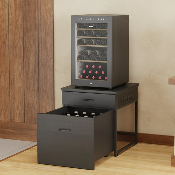 Advwin Heavy Duty Mini Fridge Stand with Storage, Mini Refrigerator Cart with Rolling Cabinet, Drawer & Lockable Wheels, Beverage Fridge Table for Dorm Home Office Bedroom, Black