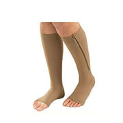 Starmace Open Toe 8-15 mmHg, 15-20 mmHg, 20-30 mmHg All Zipper Compression Grade Leg Length Swelling Calf Circulation Support Socks (20-30 mmHg Beige, 4XL)