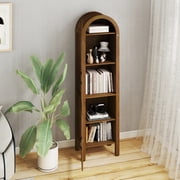 Tall Arched Storage Display Cabinet 5-Shelf with Acrylic Glass Doors, Kitchen Pantry Storage Cabinet Accent Cabinet Bookcase for Living Dining Room, Walnut