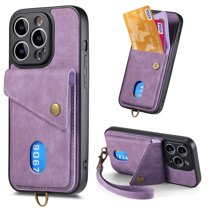 Nalacover for iPhone 15 Pro Max, Slim Case Wallet with Credit Card Holder, Back Flip Premium Leather Magnetic Clasp Kickstand Wirst Hand Strap Shockproof Cover For iPhone 15 Pro Max, Purple