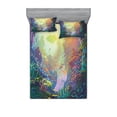 thumbnail image 2 of Ambesonne Ocean Fitted Sheet & Pillow Sham Set, Coral Reef Aquarium Art, Twinxl, Turquoise Yellow Pink, 2 of 3