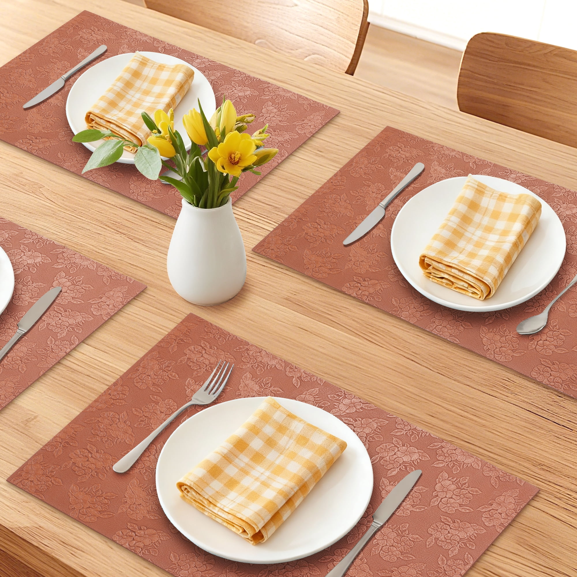 Unique Bargains Faux Leather Placemats for Kitchen Home Orange Brown 17.7"x11.8"