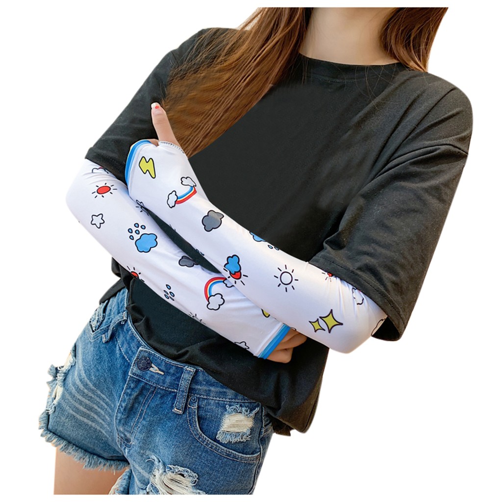 1Pair Print Sun Protection Arm Sleeve Warmers Cuffs UV Protection Arm 