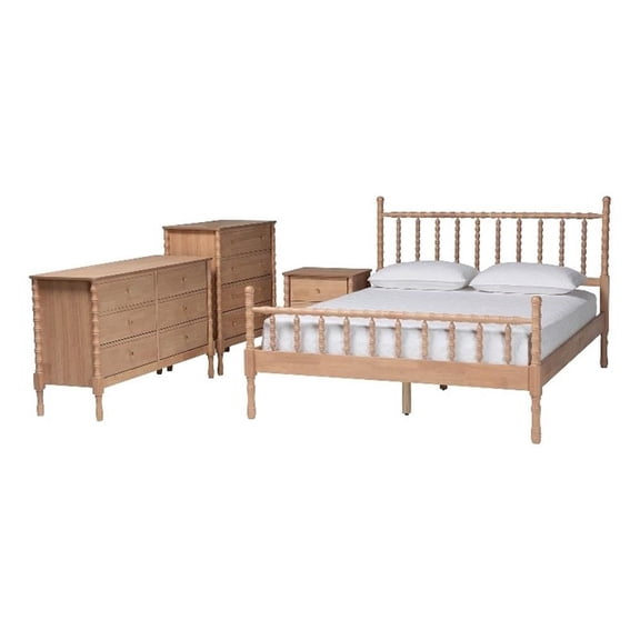 Baxton Studio Laurent Bamboo Style 4-Piece Bedroom Set Platform Bed Queen