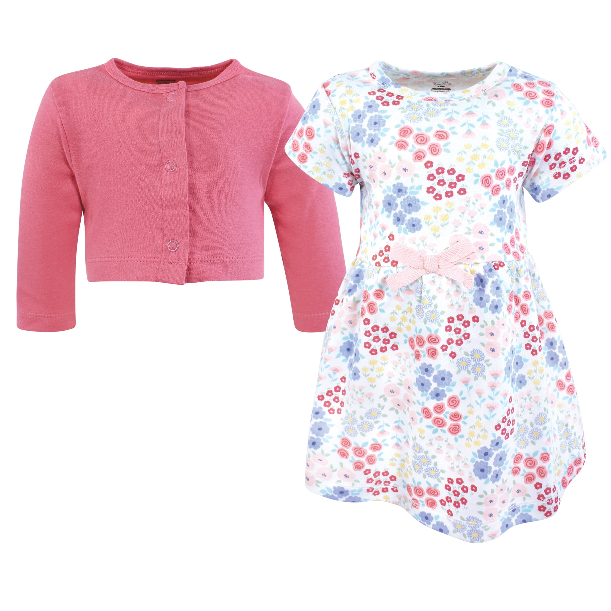 Touched by Nature Girls Organic Cotton Dress and Cardigan, Flower Market, 4T