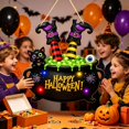 thumbnail image 4 of Halloween Wooden Door Wreath Sign, Happy Halloween Witch Feet Wall Decor with Black Cat & Spider for Front Door, Porch & Farmhouse Display, 4 of 7