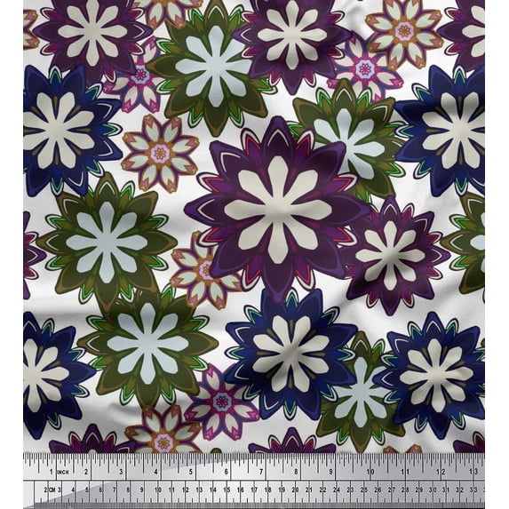 Soimoi Crepe Silk Fabric Artistic Floral Printed Fabric 1 Yard 42 Inch Wide