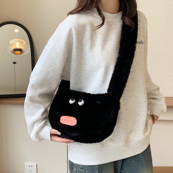 Aueoeo Funny Shoulder Bag Fuzzy Satchel Cute Handbag Doll Mini Bags Zipper Closure Handbag