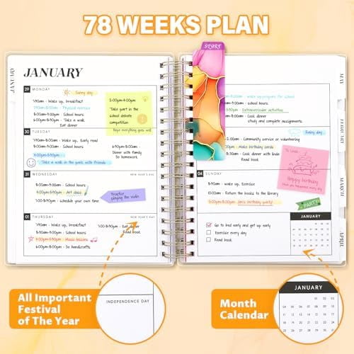 Planner 2026-2027, Large 18 Months Academic Daily Weekly Monthly Planner Yearly Agenda Jan. 2026–June. 2027, 7.9" x 9.8", Page Tabs, Separator Page, Pocket Folder, Bookmark, Stickers, Sticky Note Set