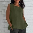 thumbnail image 2 of Wyobmus Womens Linen Summer Tank Tops Crew Neck Sleeveless Loose Casual Shirt Solid Breathable Side Split Hem Flowy Basic Shirt S-2X Olive Green, 2 of 6