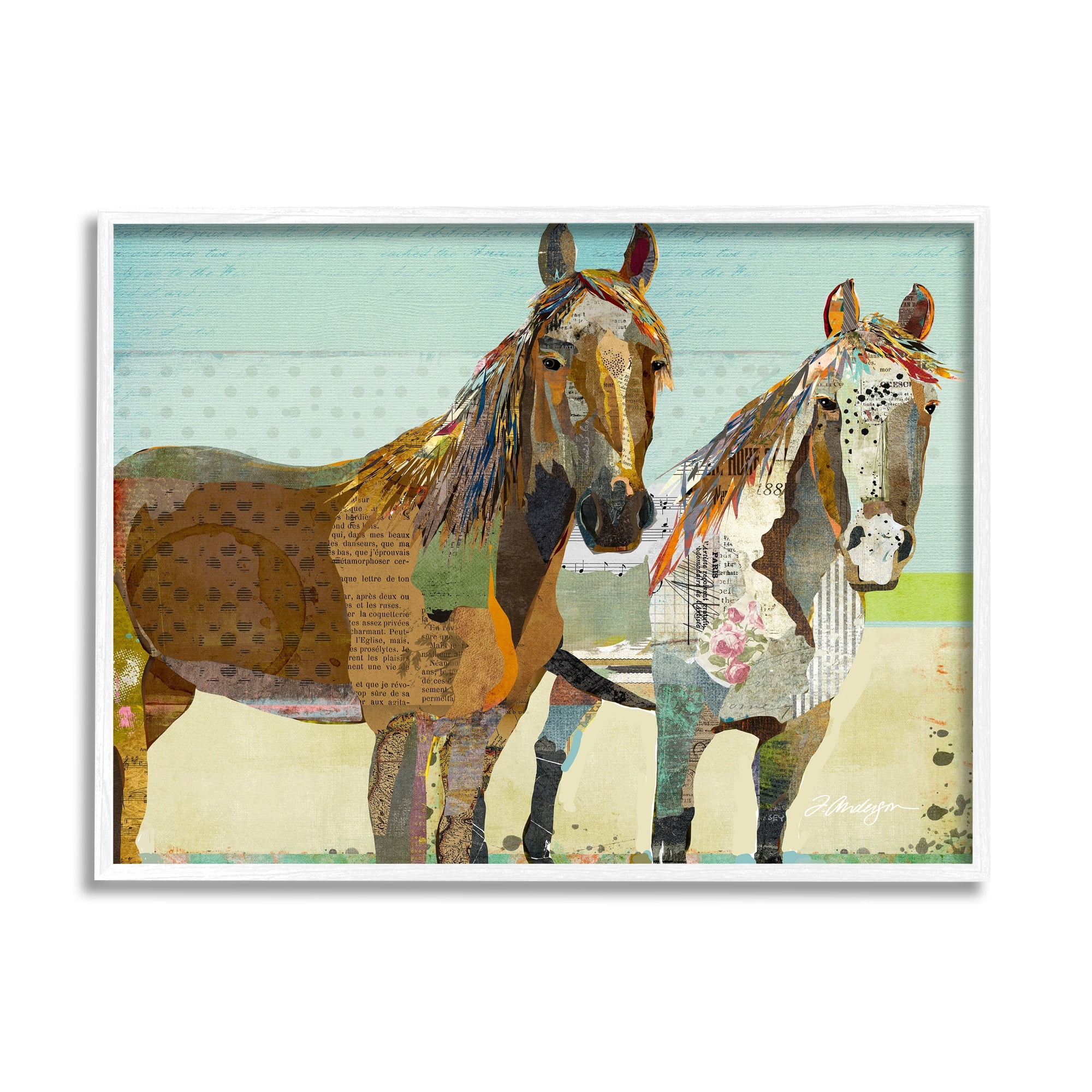 Stupell Industries Wild Farm Horses Layered Newsprint Collage Arrangement Graphic Art White Framed Art Print Wall Art, Design by Traci Anderson