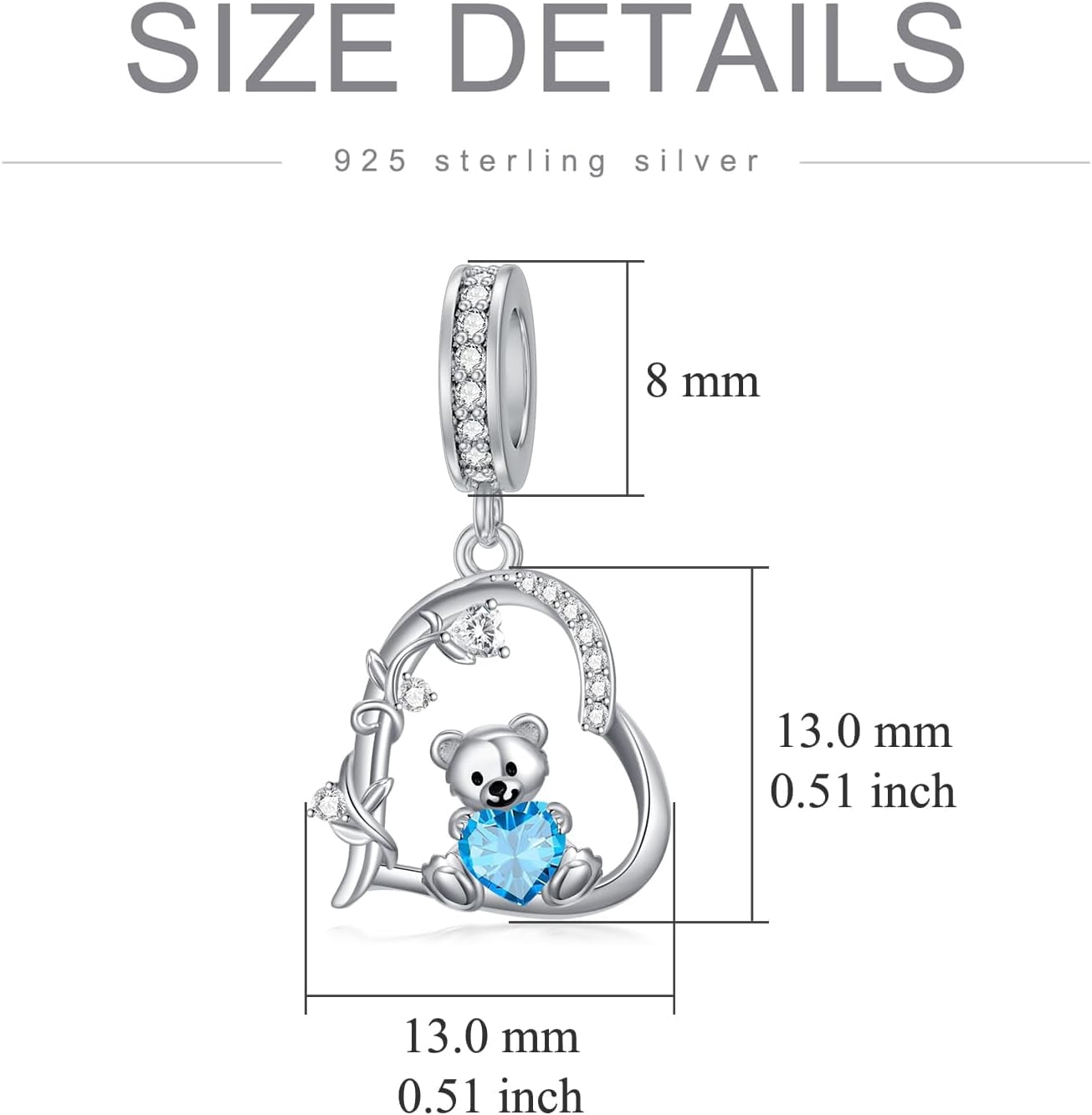 Teddy Bear Charms for Bracelets for Women 925 Sterling Silver 12 Month Birthstone Bear Bead Charms Christmas Birthday Jewelry Gifts for Mom Daughter Wife