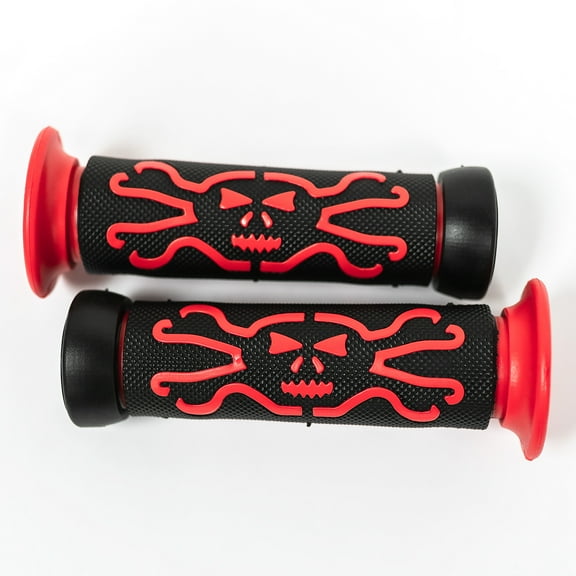 Krator ATV / PWC Skull Hand Grips Cross Bones Red Rubber Compatible with Honda Bayou