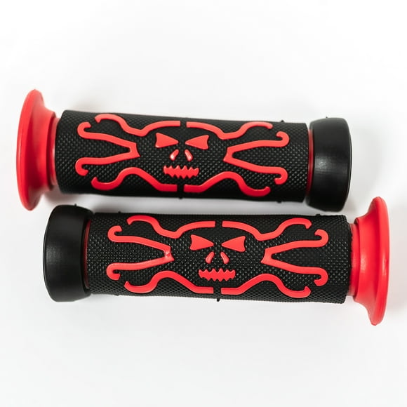Krator ATV / PWC Skull Hand Grips Cross Bones Red Rubber Compatible with Bombardier Rubicon