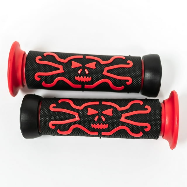 Krator ATV / PWC Skull Hand Grips Cross Bones Red Rubber Compatible with Bombardier Foutrax