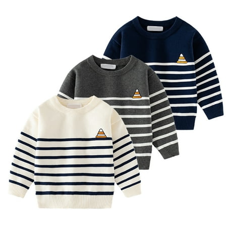 

KYAIGUO Baby Boys Stripes Knit Sweater for Toddler Kids Autumn Soft Cable Blouse Round Collar Pullover Sweater 1-7T