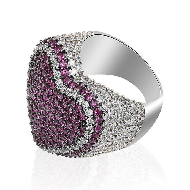 Anillo de cobre chapado en plata estilo hip hop con forma de corazón exagerada para mujeres y hombres, anillo de piedra CZ helada de alta calidad, regalo de joyería, 11, rojo