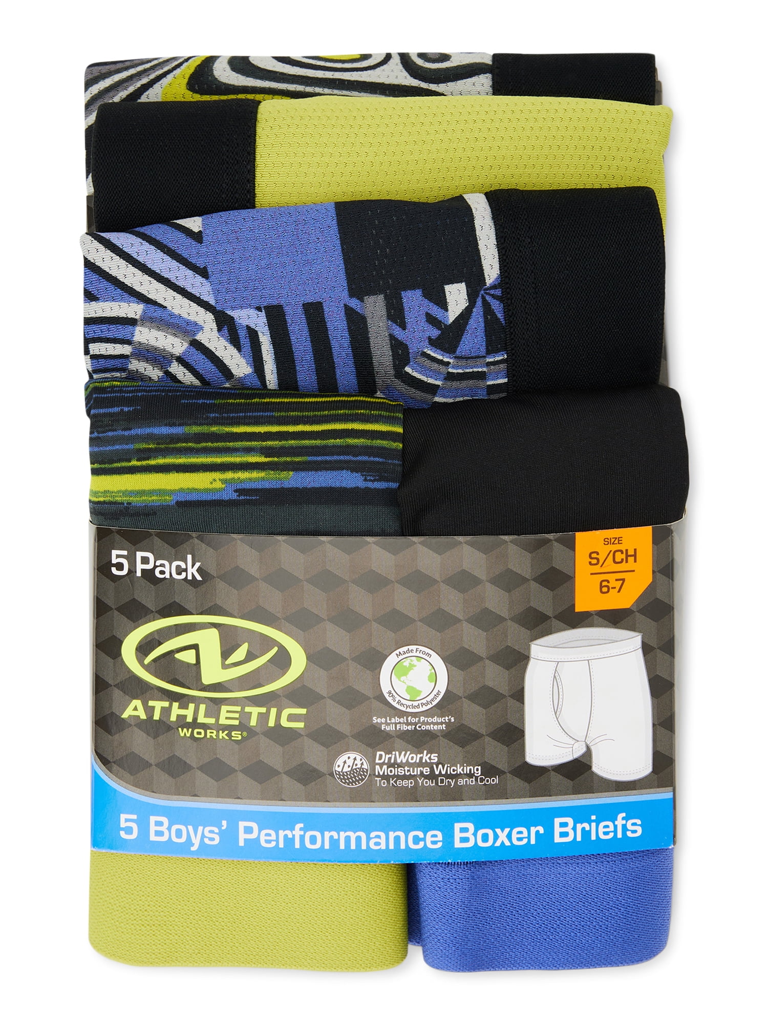 Athletic Works Boys Performance Boxer Briefs, 5 Pack, Sizes S-XL