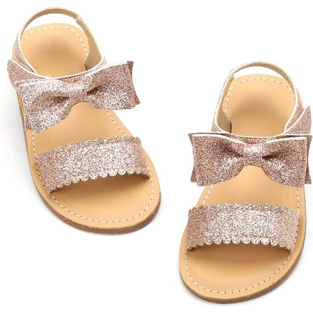 

QWZNDZGR Toddler Girl Sandals - Flower Girl Dress Shoes Open Toe Little Kid Summer Flats