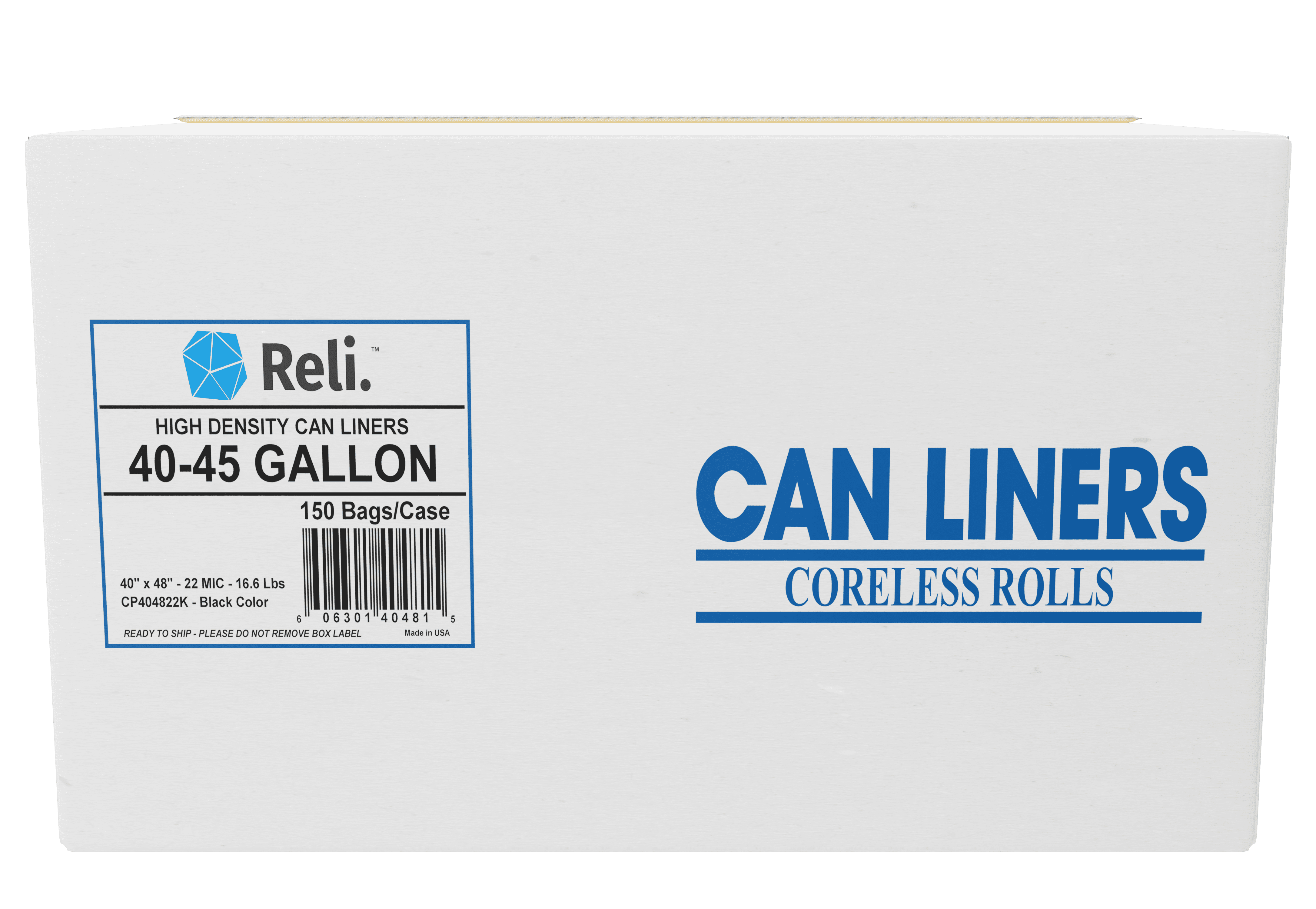 40 Gallon- 44 Gallon Made in USA Reli 150 Count Premium 40-45 Gallon Trash Bags Heavy Duty Can Liners 40-45 Gal 45 Gallon Clear Trash Bags Garbage Bags Clear Recycling Bags 45 Gallon 
