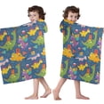 thumbnail image 4 of Blue Cartoon Dinosaurs Party Pattern Hooded Bath Towel，50"x30" for Ages 3 To 12 Kids, Quick Dry Lightweight Soft Microfiber Hood Beach Towel Cover Up for Kids, 4 of 7