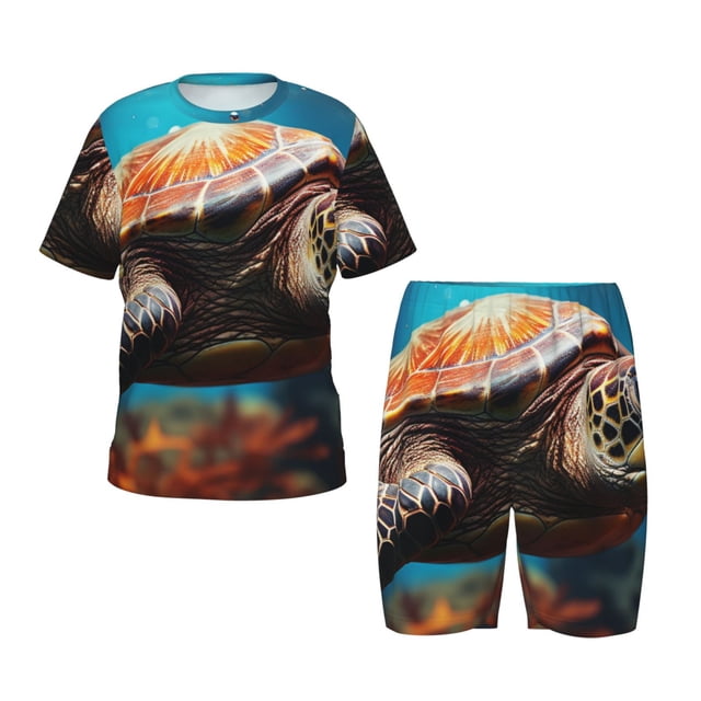 Fotbe Realistic Turtle Pijama Estampada de 2 Piezas para Niños – Ropa de Dormir de Manga Corta Cómoda para Niños y Niñas, Camiseta y Shorts de Algodón-X-Large