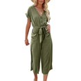thumbnail image 5 of Women's Casual Jumpsuit with Pockets V-Neck Button Closure Tie Wide Leg Pants, 5 of 5