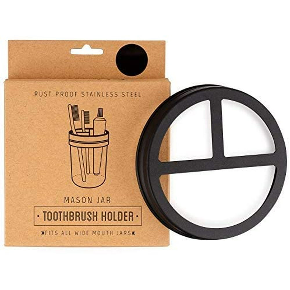 Jarmazing Products Mason Jar Toothbrush Holder Lid Black for Wide