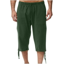 Capri Pants for Men Trendy Relaxed Fit Capris Side Drawstring Solid Color Pants