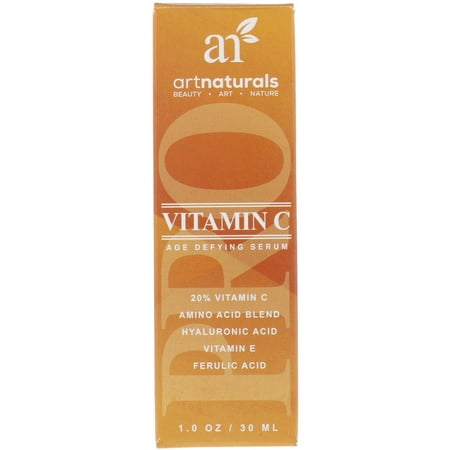 ArtNaturals Anti-Aging Vitamin-C Serum with Hyaluronic Acid & Vit E - Wrinkle Repairs Dark Circles, Fades Age Spots & Sun Damage - Enhanced 20% Top Vitamin C Super Strength - Organic Ingredients, 1 (Best Vit E Supplement)