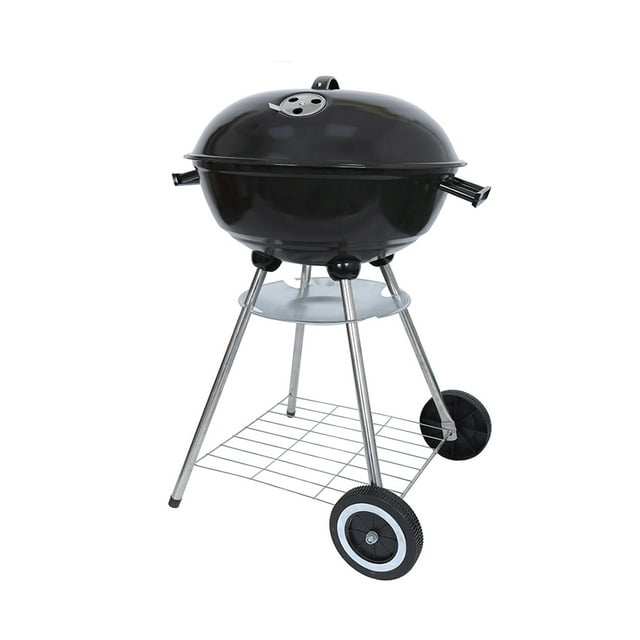 Ilios Innova | Asador Blaze de Carbón Portátil con Ruedas y Tapa, Parrilla Redonda, Diseño Compacto y Resistente, Acero Esmaltado Color Negro
