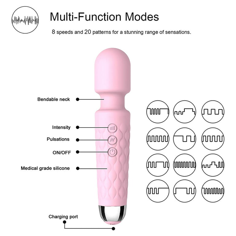 Helisun Magic Massager Rechargeable Cordless Wand Massager USB Charging 8  Speeds and 20 Frequencies Handheld Electric Back Massagers for Neck and Back  Quiet Black