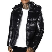 Boohoo Man High Shine Panel Puffer Jacket in Black, Size M