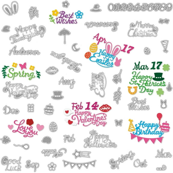 1set Metal Cutting Dies 16 Set - Blessing Words Die Cuts for Card Making Holiday Greetings Embossing Stencils Templates - Carbon Steel Love You Die for DIY Crafts Supply Gold