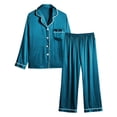 thumbnail image 3 of Pajamas for Women Set Button down Satin Silk Sleepwear Sets Long Sleeve V Neck Loungewear Long Pants Nightwear, 3 of 7